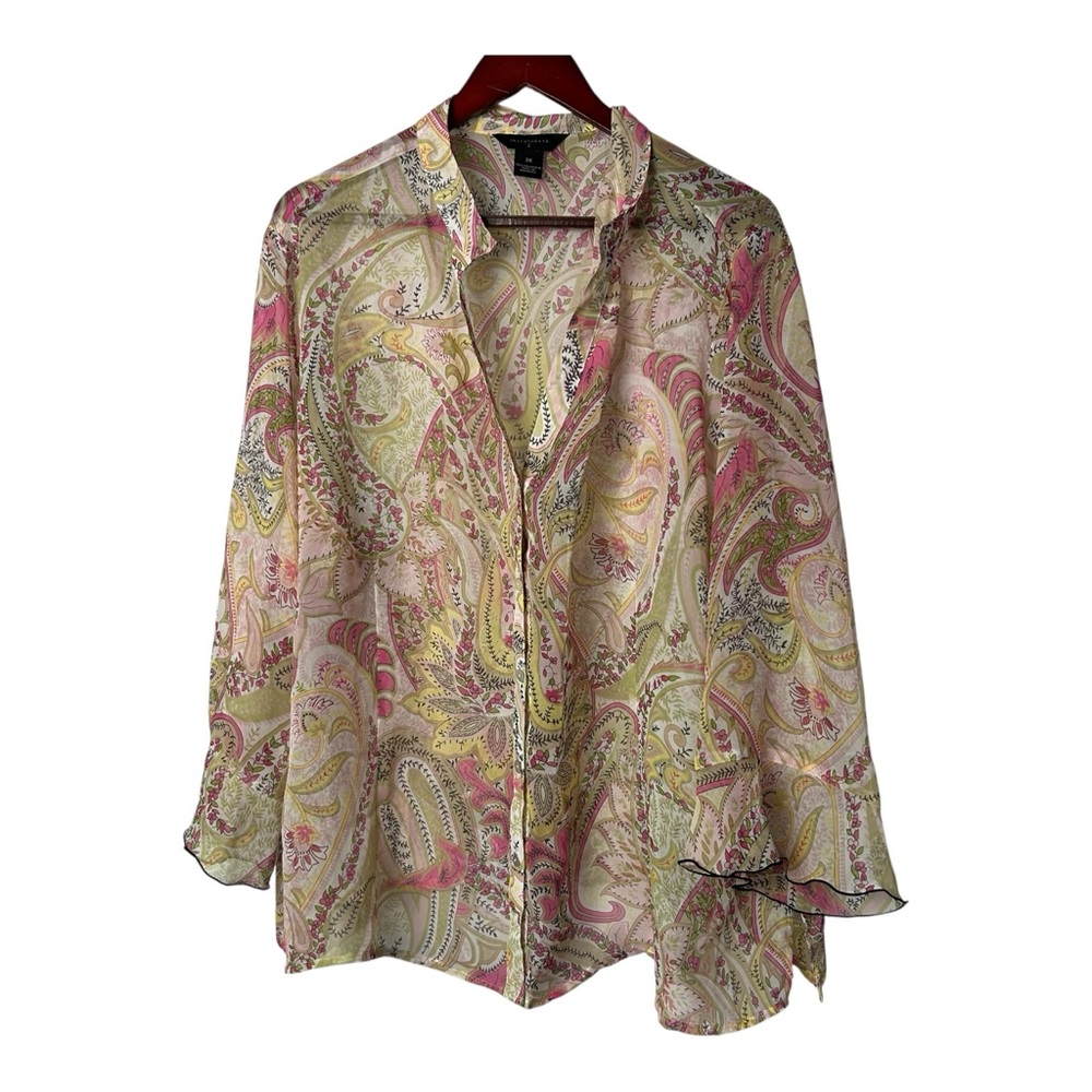 Investments women’s long sleeve button down shirt sheer paisley print size 3X
